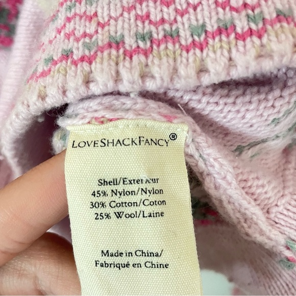 LoveShackFancy Warwick Ruffle Crewneck Sweater in Strawberry Floral Size Medium - Picture 10 of 11